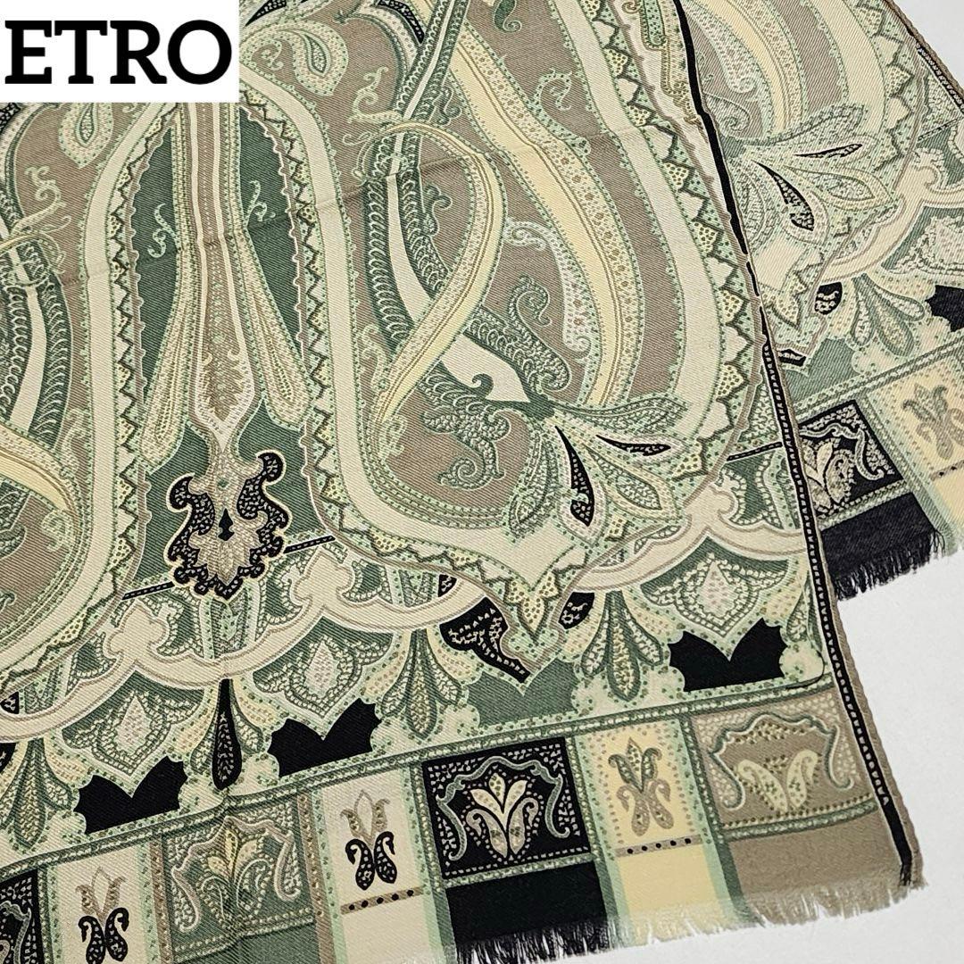 極美品★ETRO★ ストール ペイズリー柄 シルク ブラック グレー グリーン. ストール シルク100% 日本製 おぼろ織り ペイズリー柄 大判 レディース