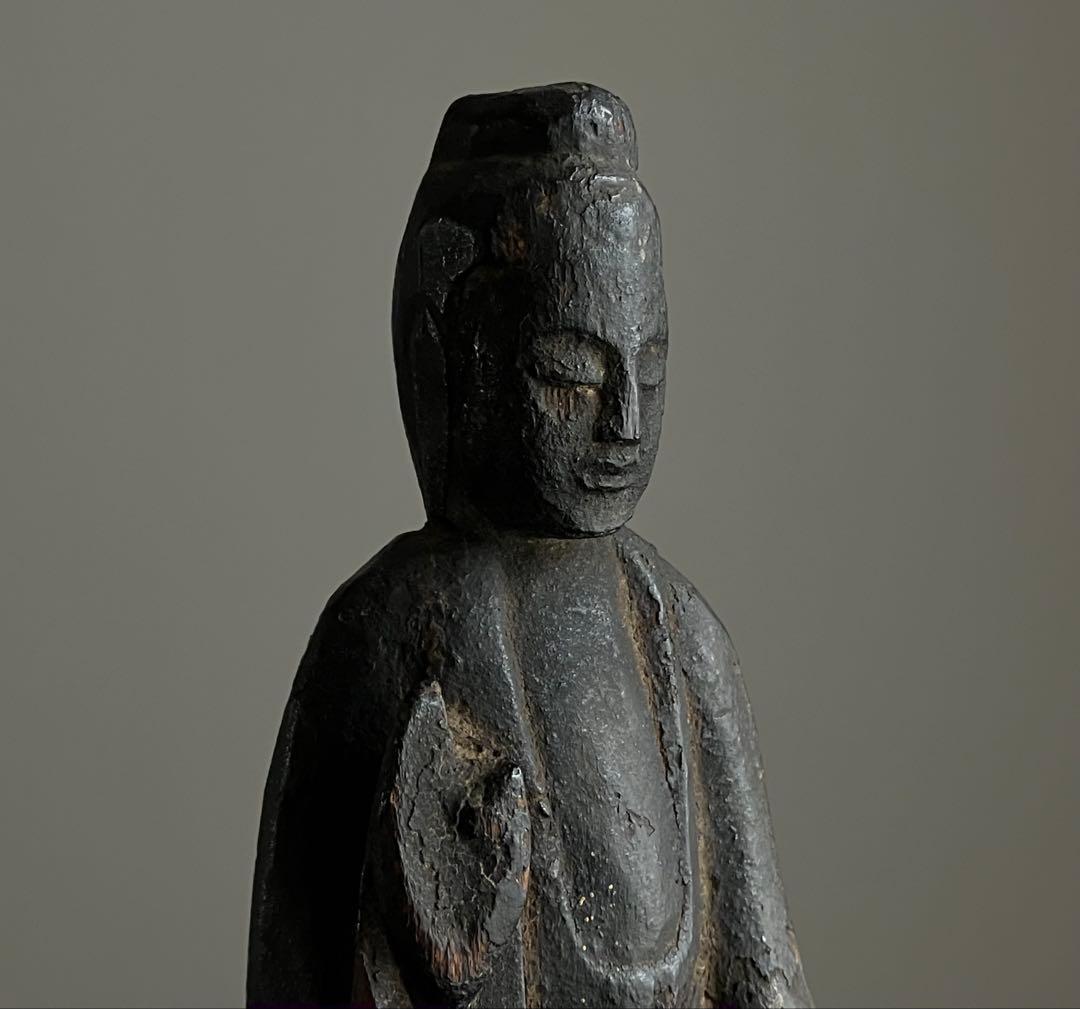 古い民衆観音 木彫 約22.5㎝ 江戸後期頃】仏像骨董古道具東北民間信仰