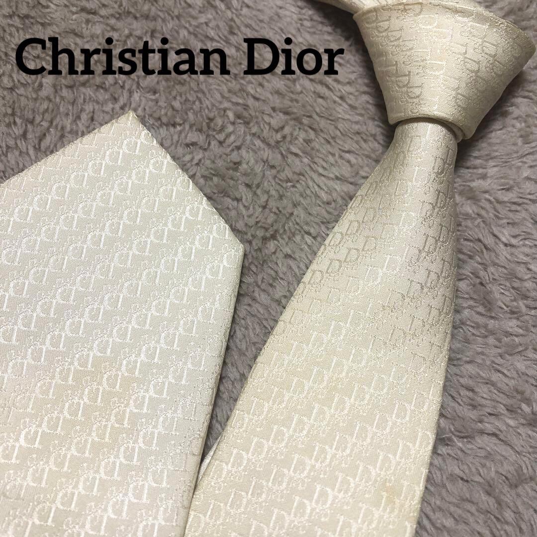 クリスチャンディオール トロッター 白 オフホワイト 光沢 シルク