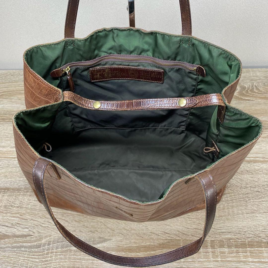 フェリージ 11-91 クロコ型押し ブラウン レザー トートバッグ - メルカリ