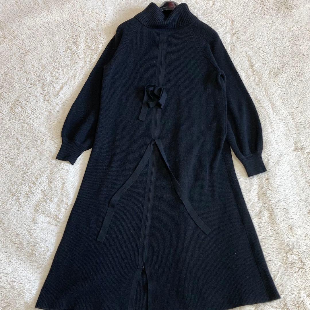 美品 ブルーレーベルクレストブリッジ 長袖 ニット ワンピース リボン