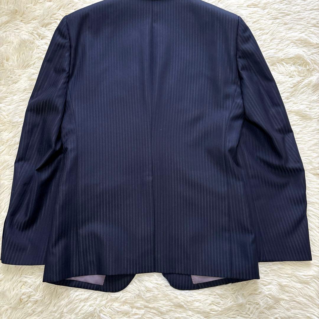3ピース✨桂由美 ビジネス スーツ ネイビー ストライプ 92 A5 ウール混合