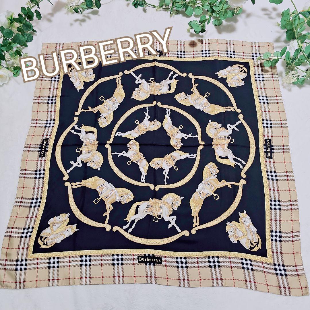 極美品✨BURBERRY　大判正方形　シルクスカーフ　ホース柄　ノバチェック BURBERRY（バーバリー） シルクスカーフ SILK SY レディース スキニー