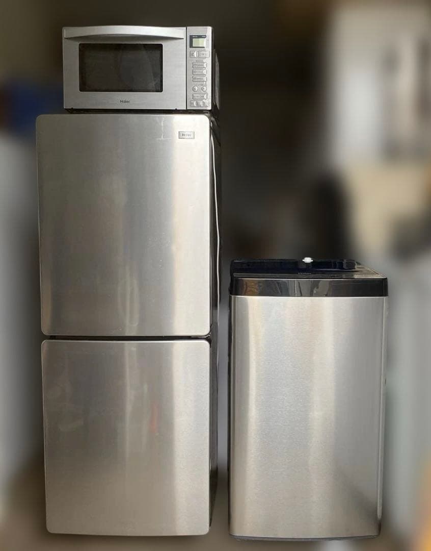 近隣地域限定送料無料❗️黒系　冷蔵庫、洗濯機、電子レンジセット 新生活家電4点セット ブラック 黒 冷蔵庫87L 2ドア右開き 洗濯機5kg