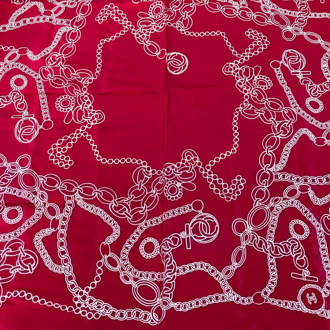 希少 美品 CHANEL シャネル チェーン柄 シルクスカーフ 83×83cm - メルカリ