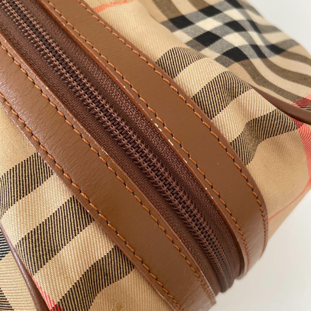 極美品 バーバリー ボストンバッグ シャドーホース ノバチェック PVC