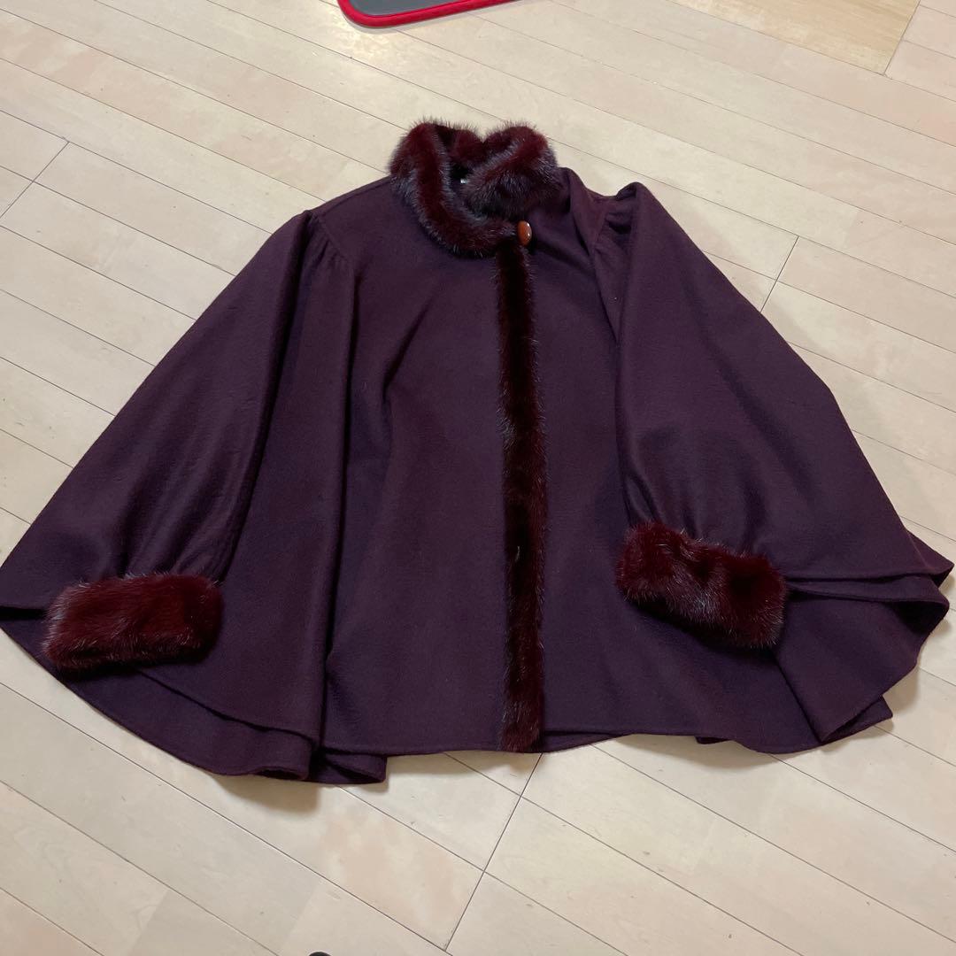 Hand Made アウター　ケープ　ポンチョコート　9号　レディース　パープル ケープ コート マントコート ミディアム丈 ポンチョ アウター 大きめ
