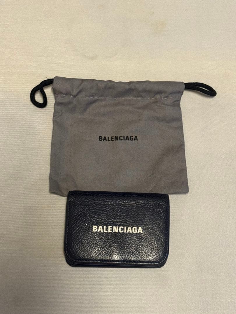 美品】BALENCIAGA ネイビー 三つ折り財布 - メルカリ