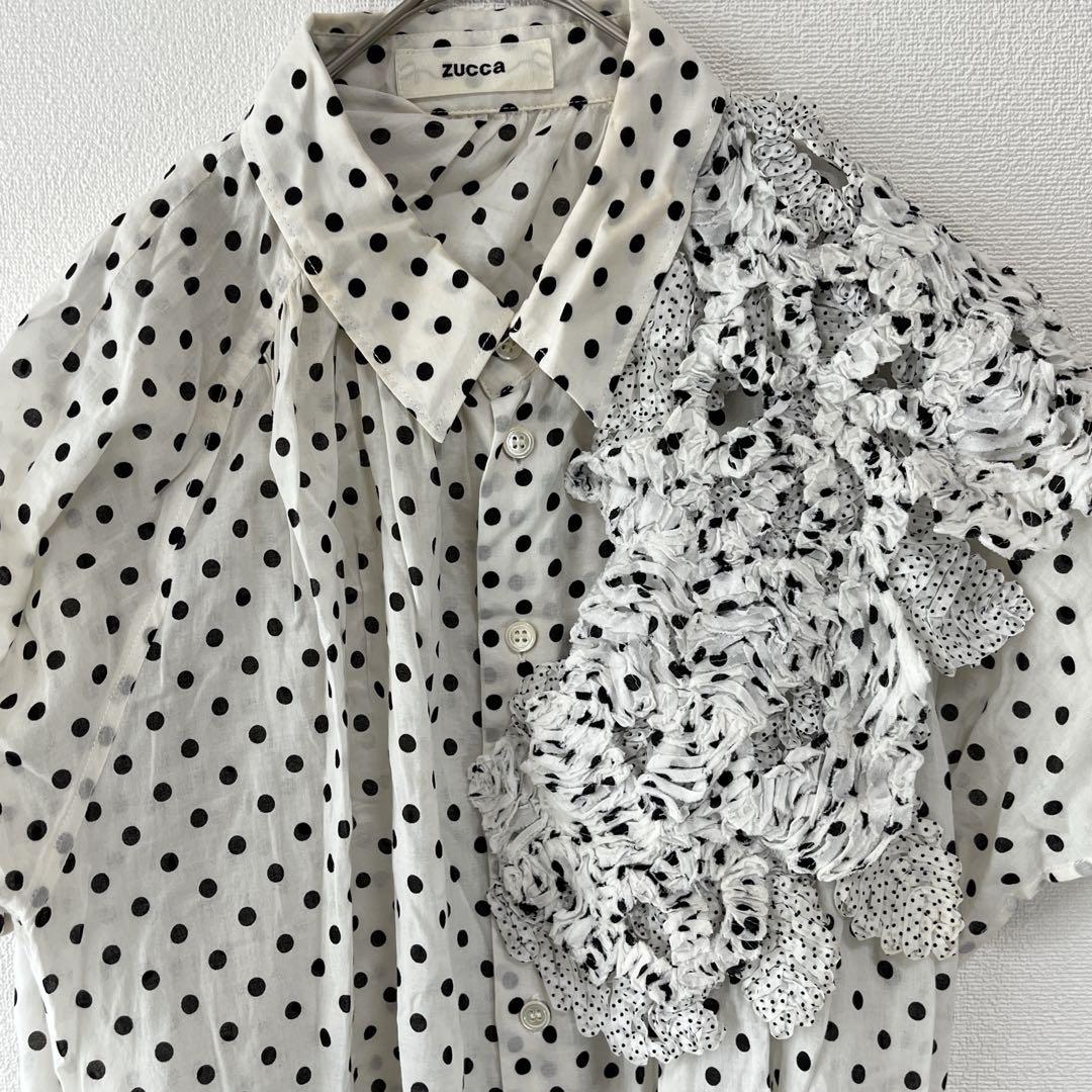 ズッカ ZUCCA 【M】水玉模様 フリル付きシャツ カジュアル 透け感 シアー
