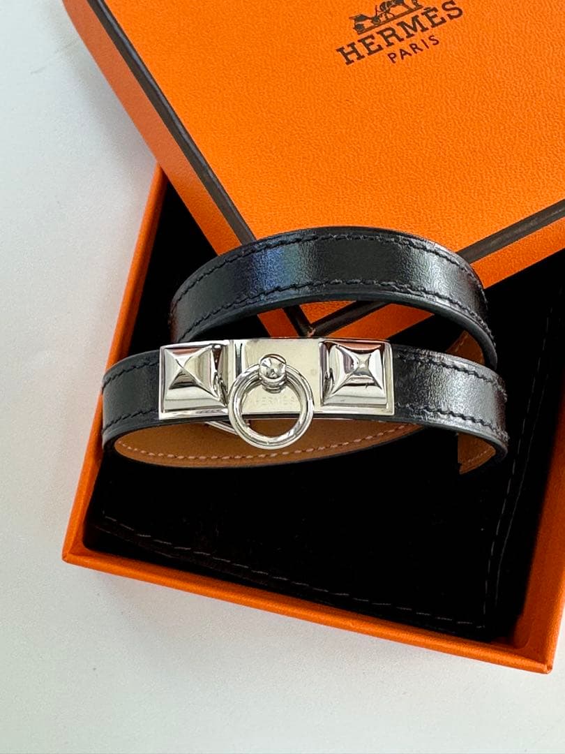 HERMES リヴァルドゥブルトゥール ブレスレット　黒 HERMES エルメス レザーブレスレット リヴァル ドゥブルトゥール
