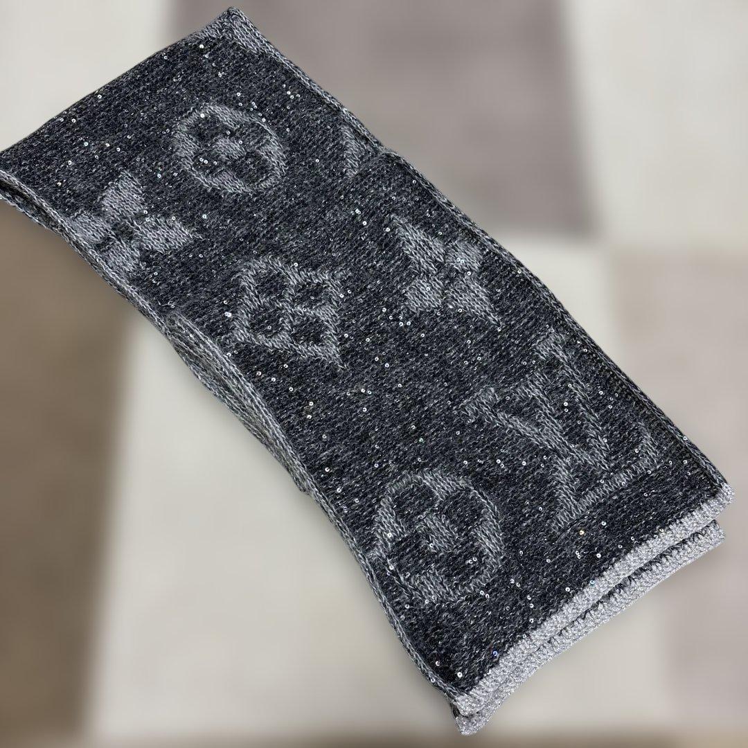 ルイヴィトン マフラー エシャルプ スパンコール 401910 ブラック グレー LOUIS VUITTON（ルイ・ヴィトン） マフラー エシャルプ スパンコール