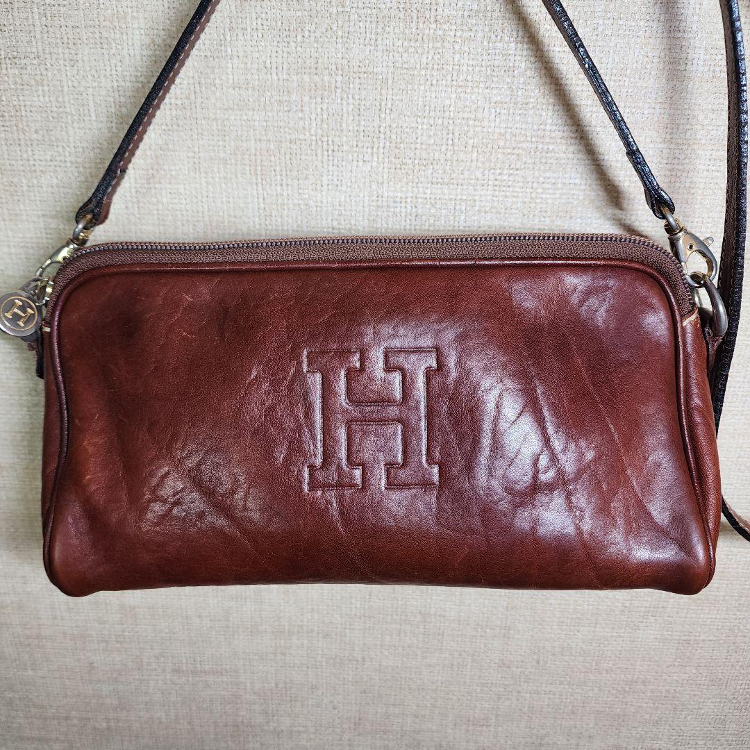 美品】HIROFU ヒロフ レザーショルダー ブラウン Hロゴ イタリア製
