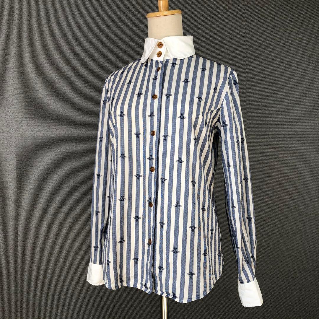 Vivienne Westwood 丸襟 オーブ柄 ストライプ 長袖シャツ 3 Vivienne Westwood - ヴィヴィアンウエストウッド 変形シャツ ロング