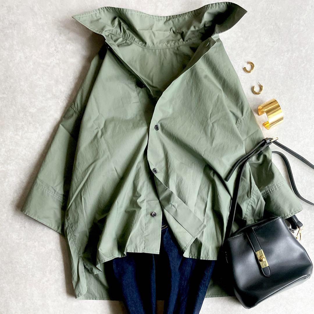 美品 キャバン CABaN コットンタイプライターハーフスリーブシャツ 秋カラー CABaN コットン Green Showerプリント ハーフスリーブ