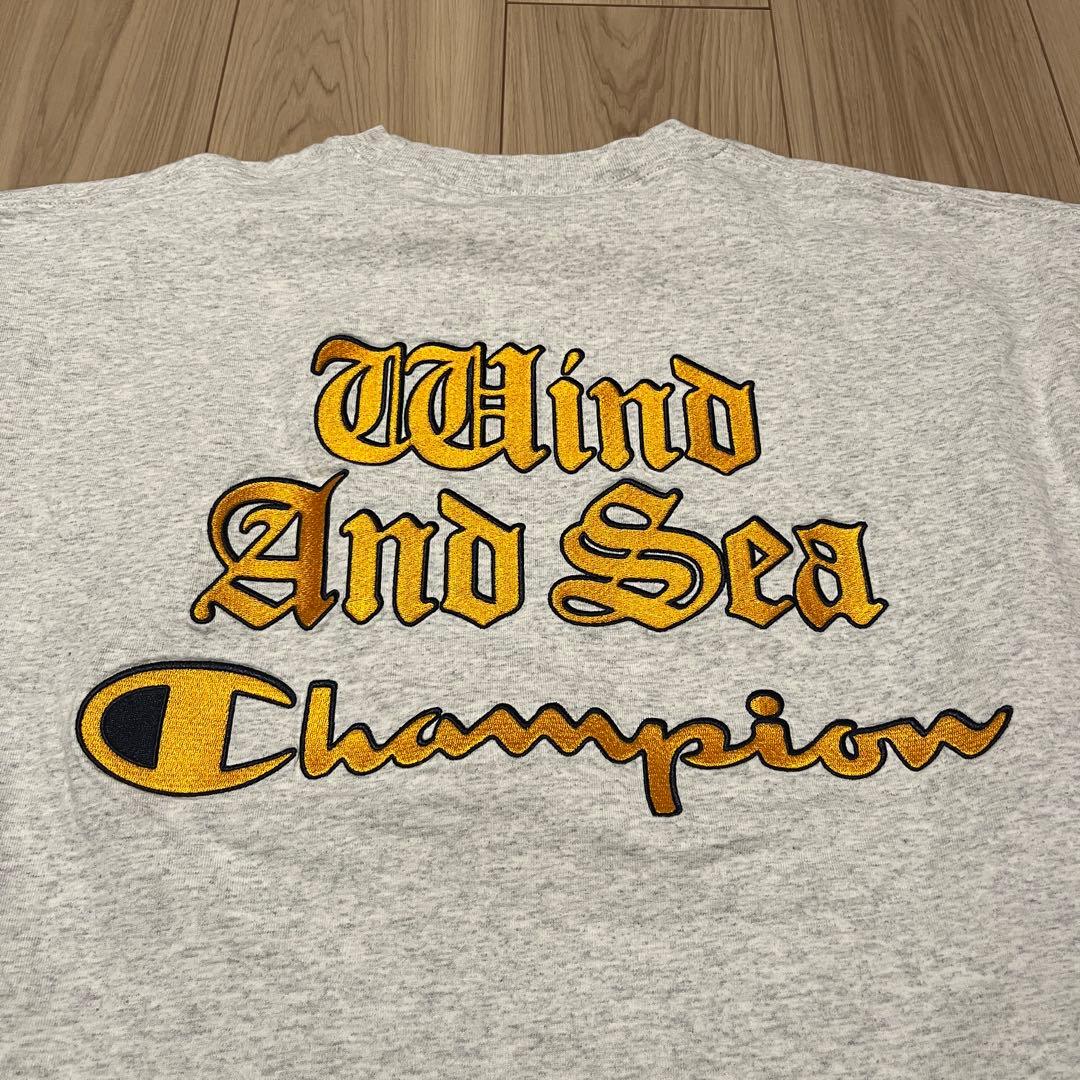 champion wind and sea tシャツ L グレー 刺繍 Champion × WIND AND SEA ショートスリーブ Tシャツ(C8-B373)