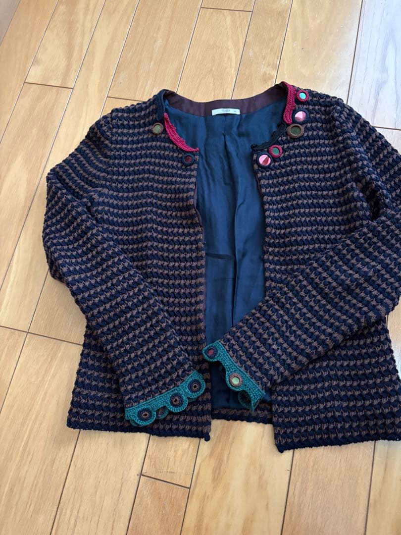 PRADA ノーカラージャケット 40 ネイビー系 中古・古着通販】PRADA (プラダ) ノーカラーダウンジャケット ネイビー