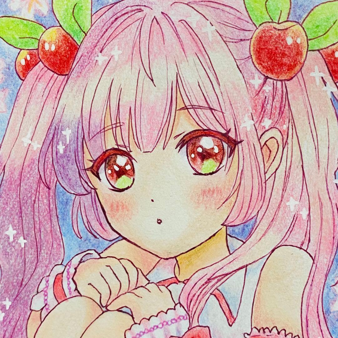 桜ミク ファンアート 手描きイラスト ミニ色紙 - メルカリ