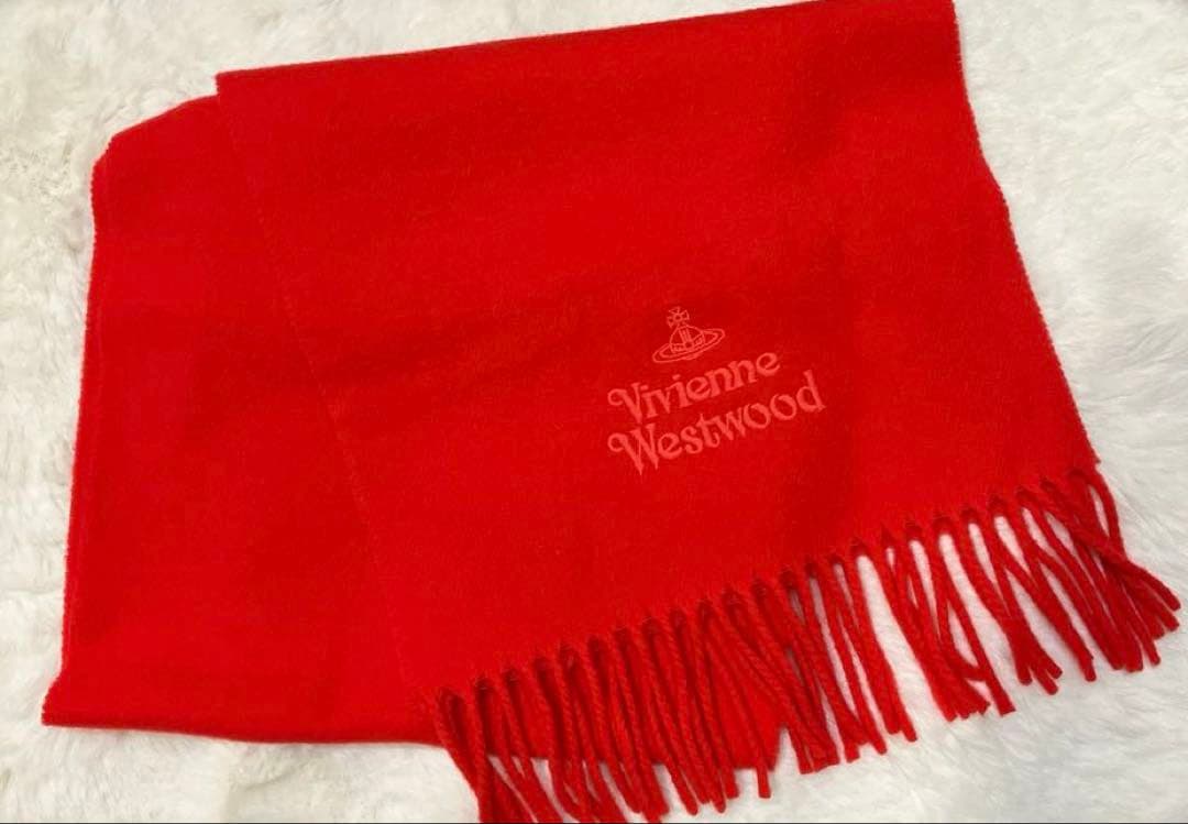 Vivienne Westwood 赤橙色マフラー ウール ギフトにも！Vivienne Westwood(ヴィヴィアン)ウールマフラー