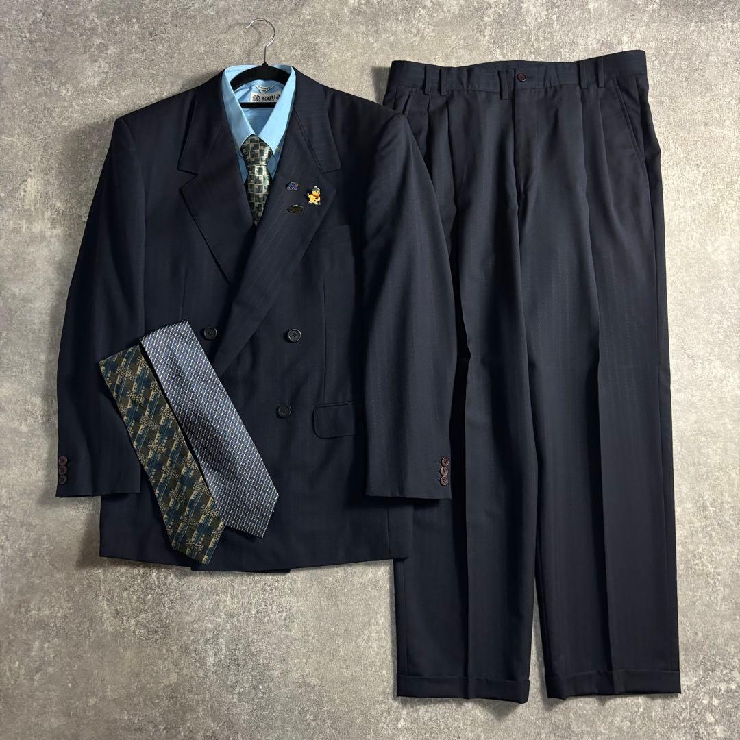 GIANNI VERSACE】セットアップ ダブルスーツ ダークネイビー 総柄