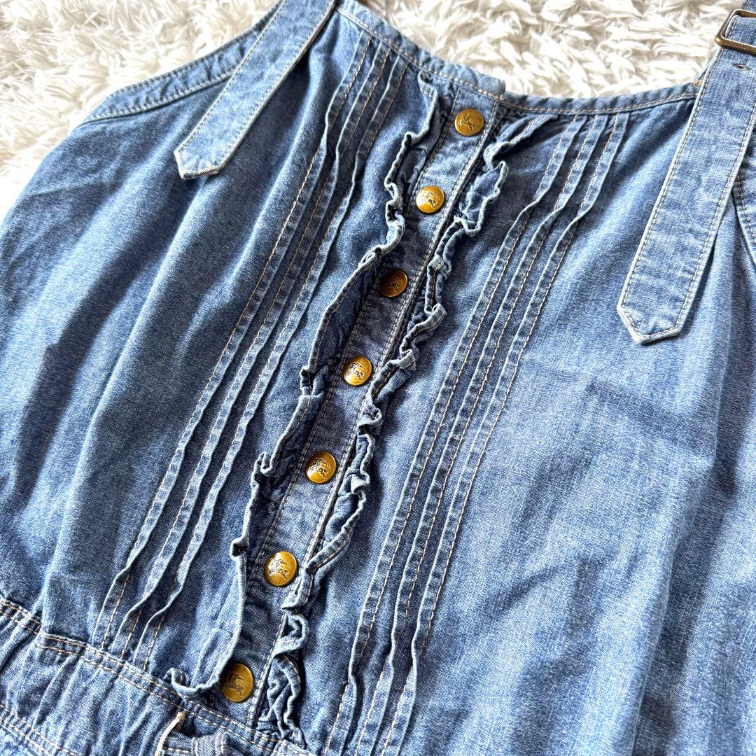 極美品 バーバリーブルーレーベル デニムサロペット フリル リボン