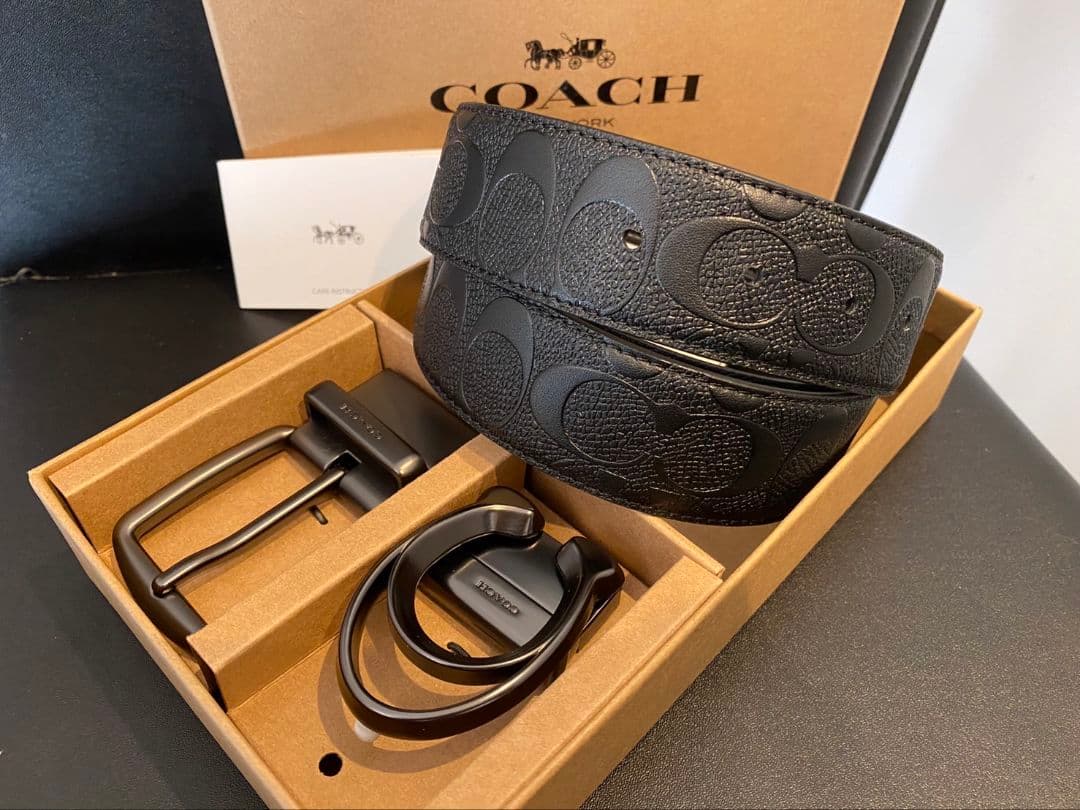 SALE♪コーチ 新品 リバーシブル シグネチャーベルトセット 紳士