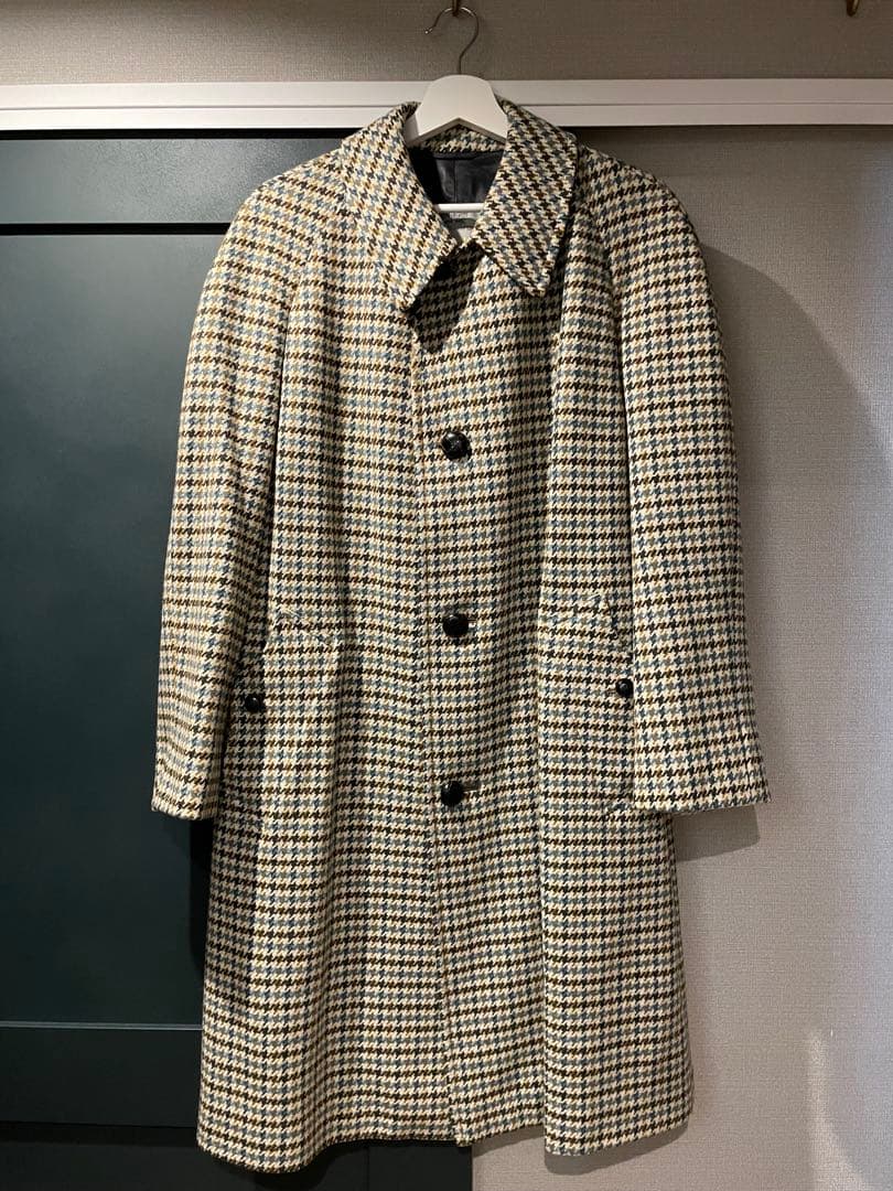 実寸L 80s Aquascutum Club check Wool Coat 80s Aquascutum Club check Wool Coat Long Balmacan Coat Actual size