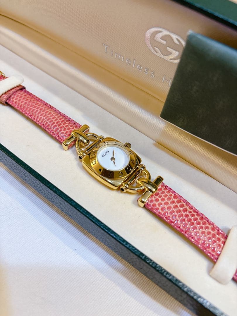 GUCCI クォーツ腕時計 ピンクレザーベルト6300 箱・保証書あり 不動