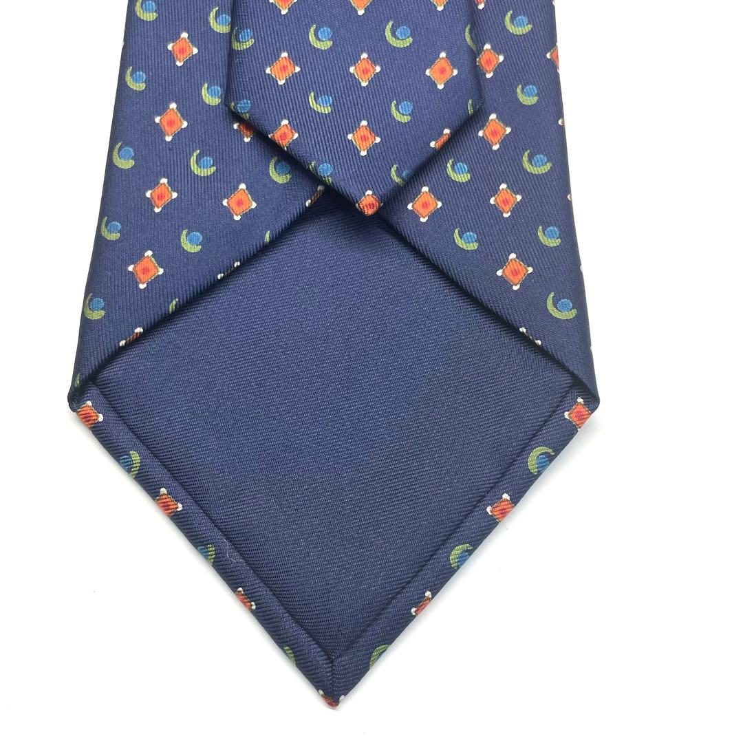 極美品✨】エルメス ネクタイ ネイビー 月 太陽 総柄 最高級シルク