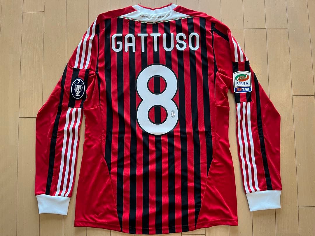 A*i様 AC MILAN 11-12 H 長袖 選手支給品 ガットゥーゾ AC MILAN 2011 2012 GATTUSO 8 HOME LONG SLEEVE SHIRT UCL (Excellent