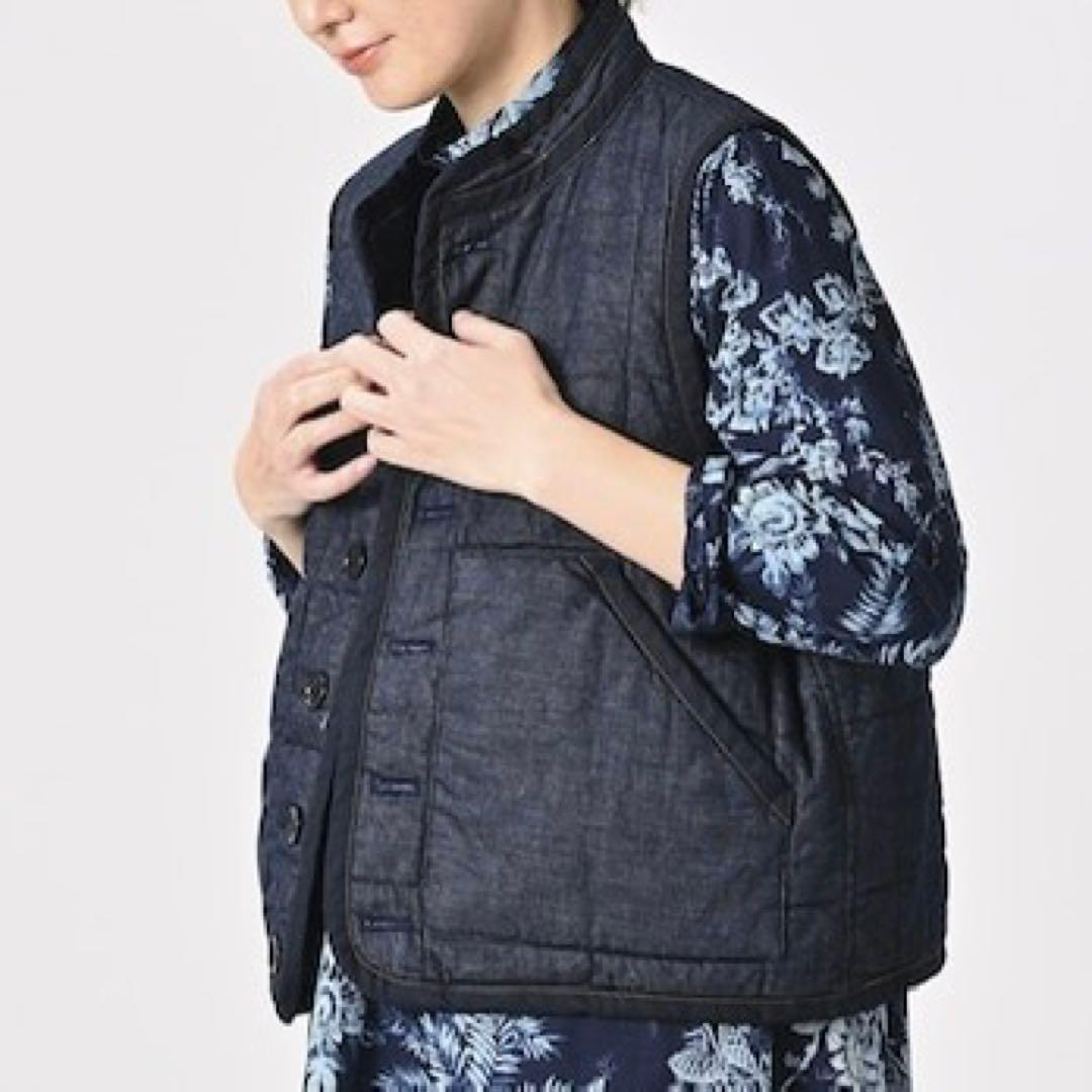 美品✨45R　45プチデニム×厚ナイロンの908キルトベスト　リバーシブル　中綿 美品✨45R 45プチデニム×厚ナイロンの908キルトベスト リバーシブル