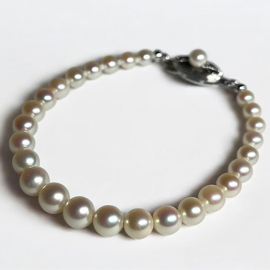 照り良✨あこや真珠 4.6-6.6mm グラデーションブレスレット シルバー刻印 あこや真珠 4珠 ブレスレット バロックパール 無調色 ナチュラルブルー