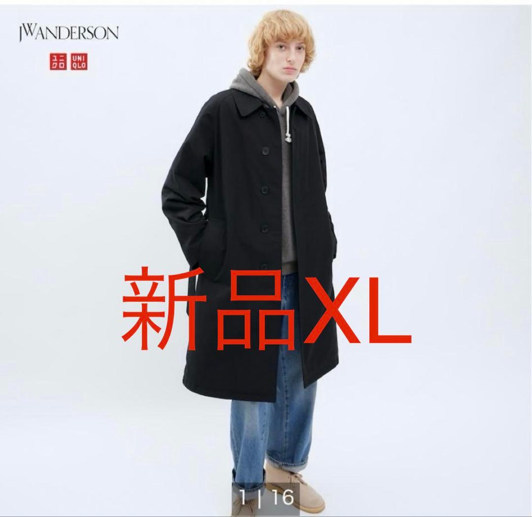 新品UNIQLO JWAトレンチコートステンカラーコートキルティングXLブラック CD37896A-F8B6-4875-836F-