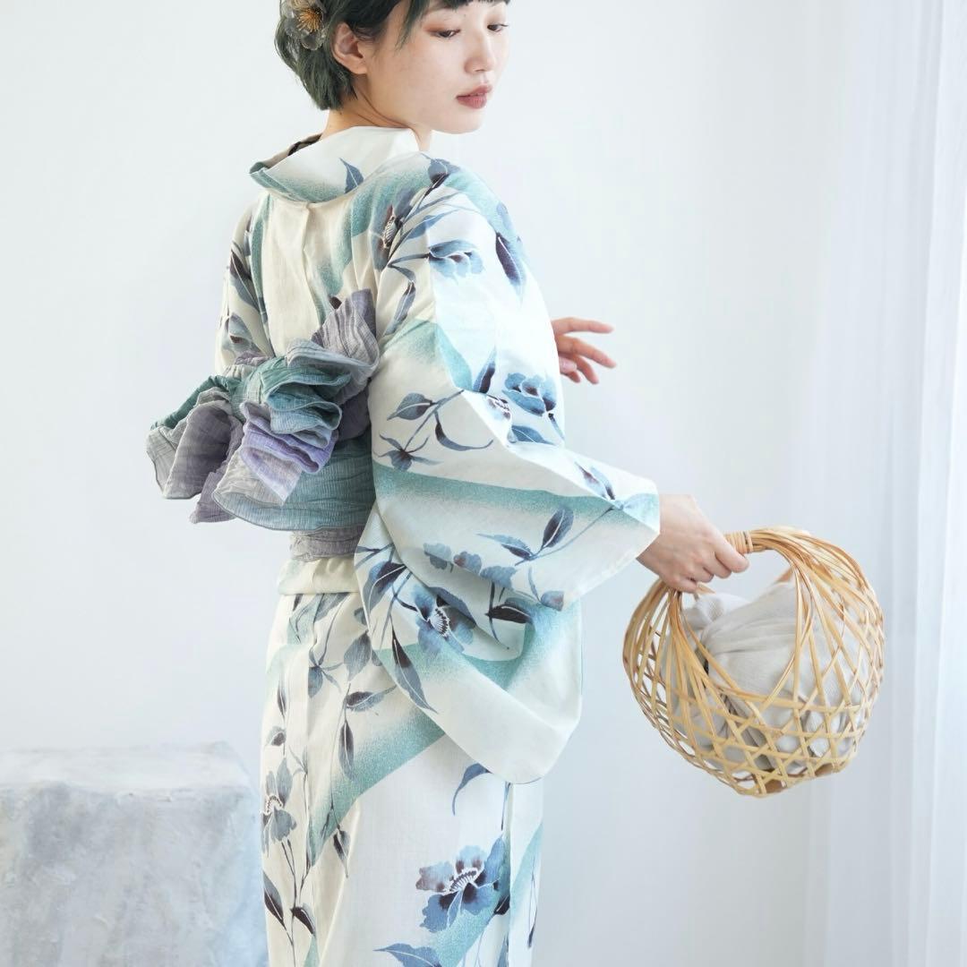 utatane 高級変わり織 浴衣3点セット 淡いミントの霧ぼかし花 utatane｜utatane 高級変わり織 浴衣3点セット 淡いミントの霧ぼかし花