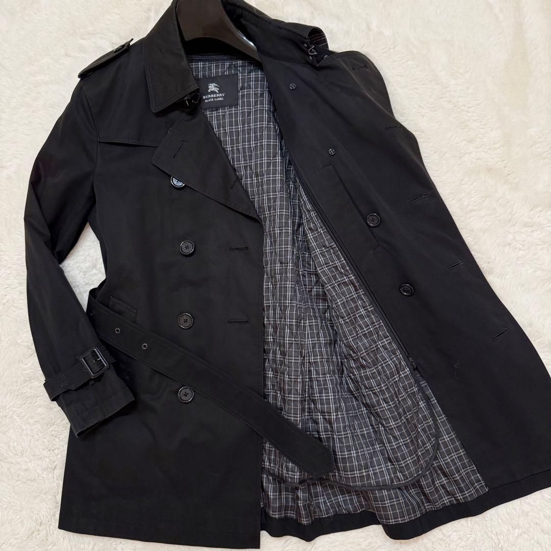 バーバリー ブラックレーベル トレンチコート ノバチェック ライナー付 L 黒 中古・古着通販】BURBERRY BLACK LABEL (バーバリーブラックレーベル