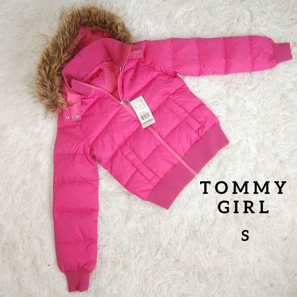 トミー ガール ダウン ジャケット ファー フード タグ ピンク ロゴ S