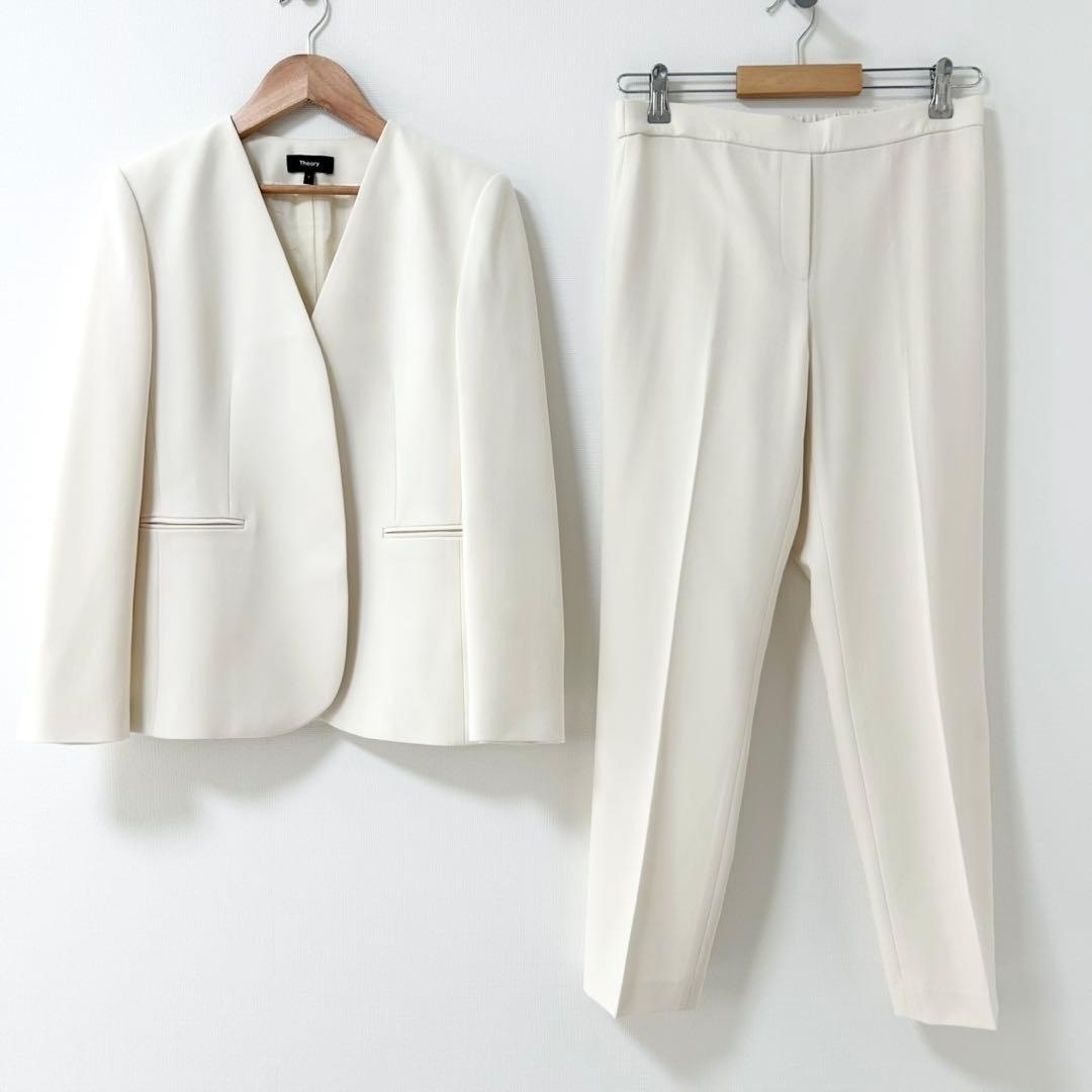 2024AW✨セオリー　ノーカラージャケット＋テーパードパンツ　セットアップ　2 セットアップ 「自宅で洗える」 ノーカラージャケット＆テーパード