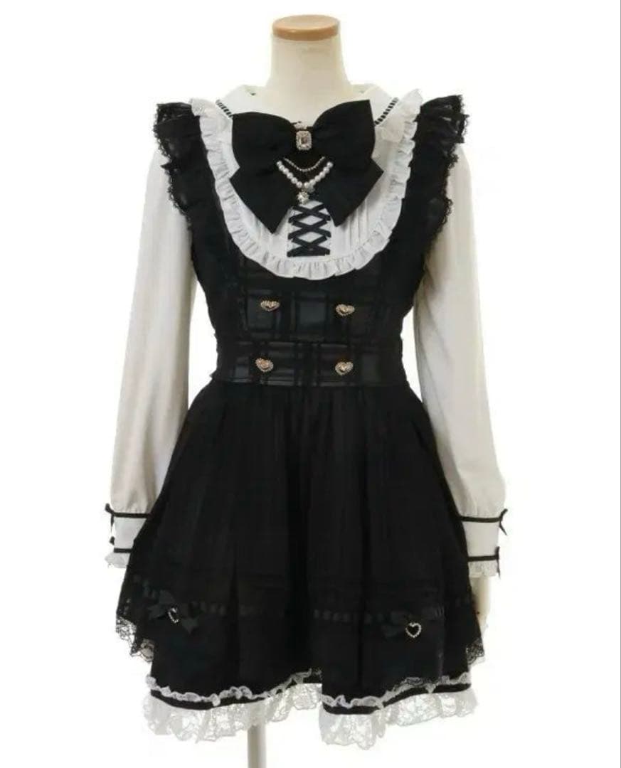 リズリサ シアーチェックエプロンフリルワンピース ブラック - メルカリ