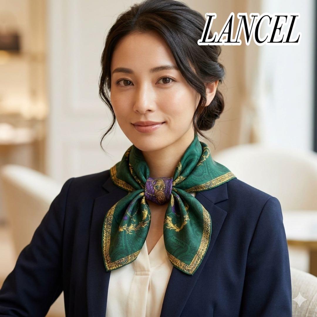 極美品 ランセル 大判スカーフ シルク100% イタリア製 ペイズリー柄