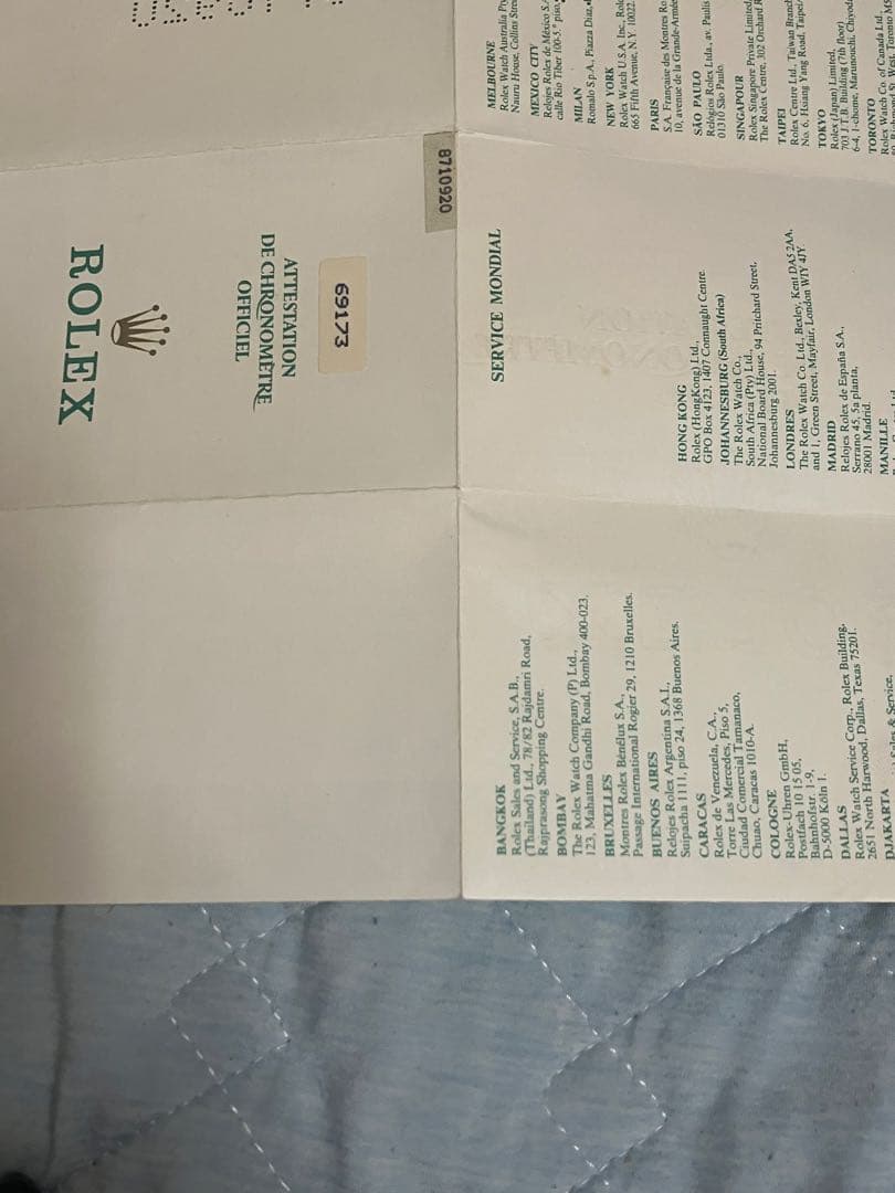 ROLEX デイトジャスト 69173 ギャランティ-保証書 1987／4発行 - www