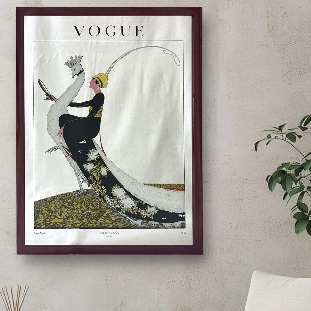 希少 レア 54×74 ヴォーグ パブミラー アンティーク 鏡 インテリア 壁掛 Leon レオンミラー ウォールミラー 壁掛け 鏡 アンティーク調 天然木