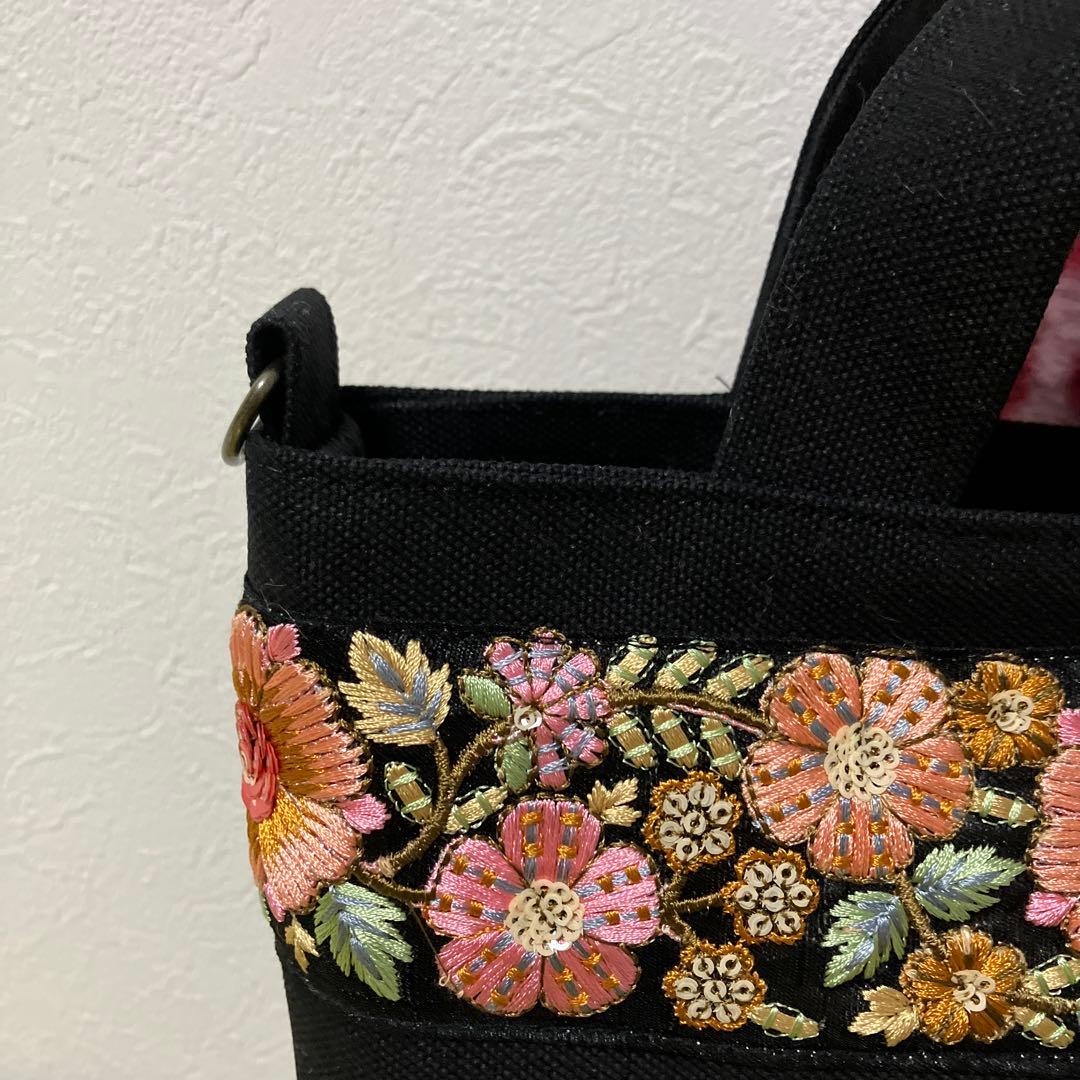 コヤンイサムチョン インド刺繍リボン 帆布 レオパード 横33縦24マチ10