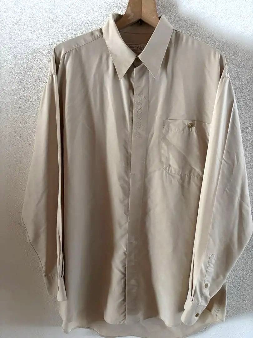90s レーヨンシャツ ベージュ LL ビッグシルエット 長袖 ヴィンテージ
