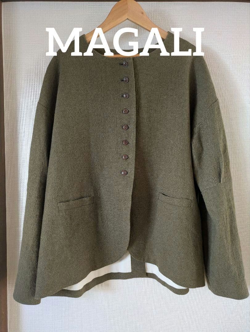 美品　MAGALI マガリ　リネンウールジャケット　カーキ MAGALI（マガリ） | コットンリネン・アンティークキャンバス