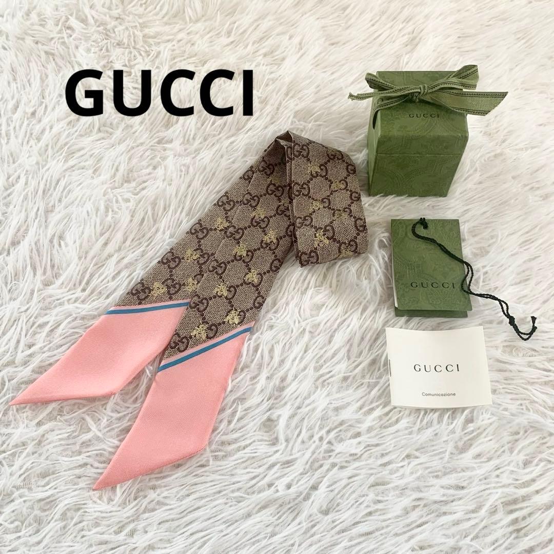 GUCCI　グッチ　ネックボウ　beeロゴ　GG柄　蜂　リボンスカーフ　ビー GUCCI（グッチ） （美品）グッチ GUCCI GGプリント ネックボウ