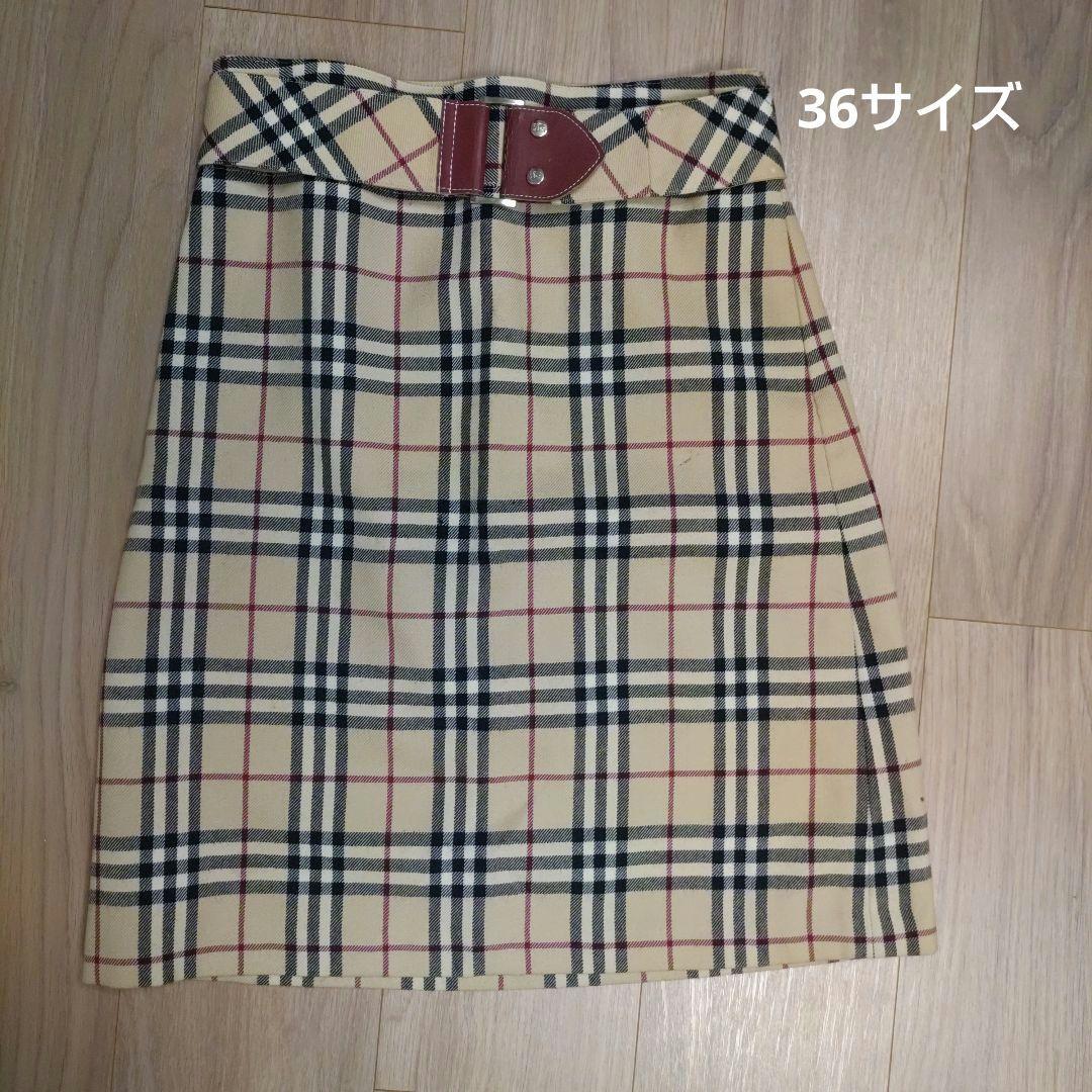 バーバリー・ブルーレーベル チェック柄 ベルト付き スカート 36