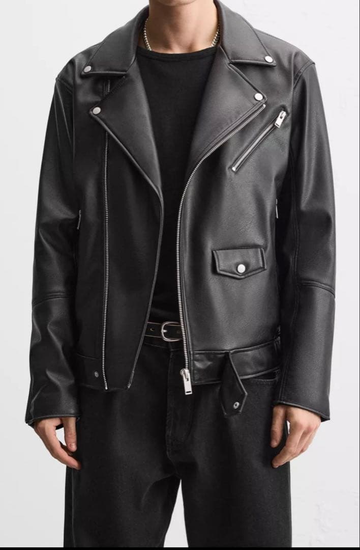 新品 ZARA フェイクレザー バイカージャケット ダブルライダース