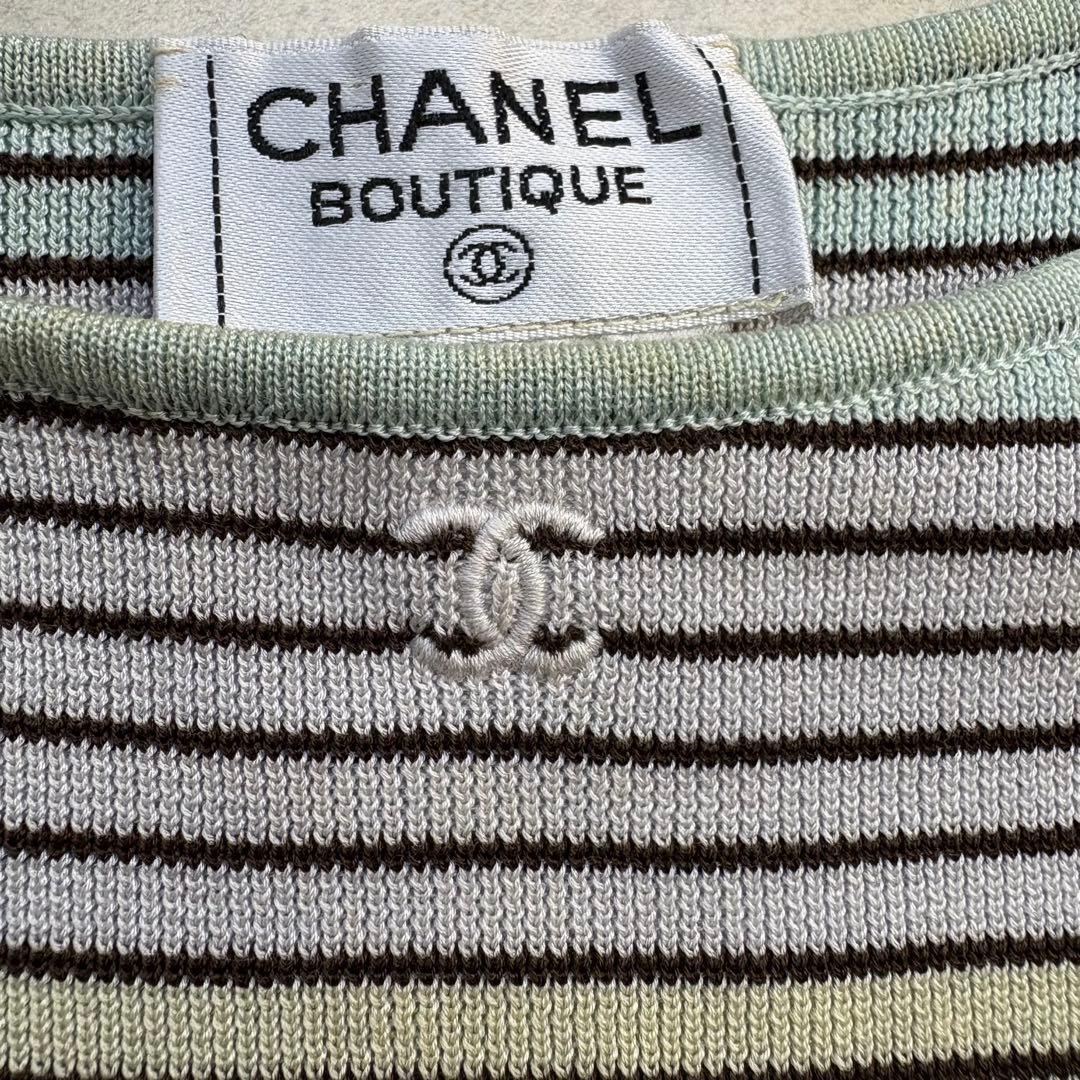 98P CHANEL シャネル 胸ココマーク刺繍 タンクトップ ボーダー CC
