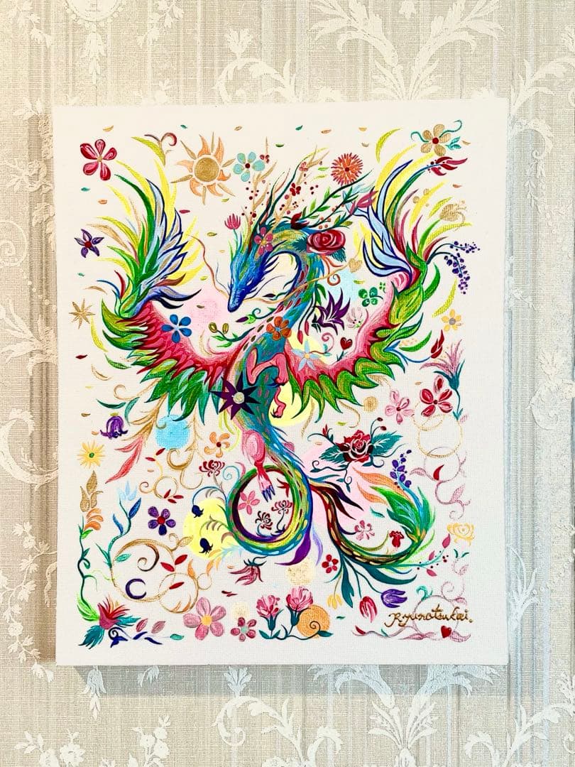 幻の花龍⑤ アクリル画 開運絵画 龍神 龍ノツカイ 龍神 虹龍 虹 花 #絵画 #アクリル画 #龍 #龍神 #開運 #金運 #アート