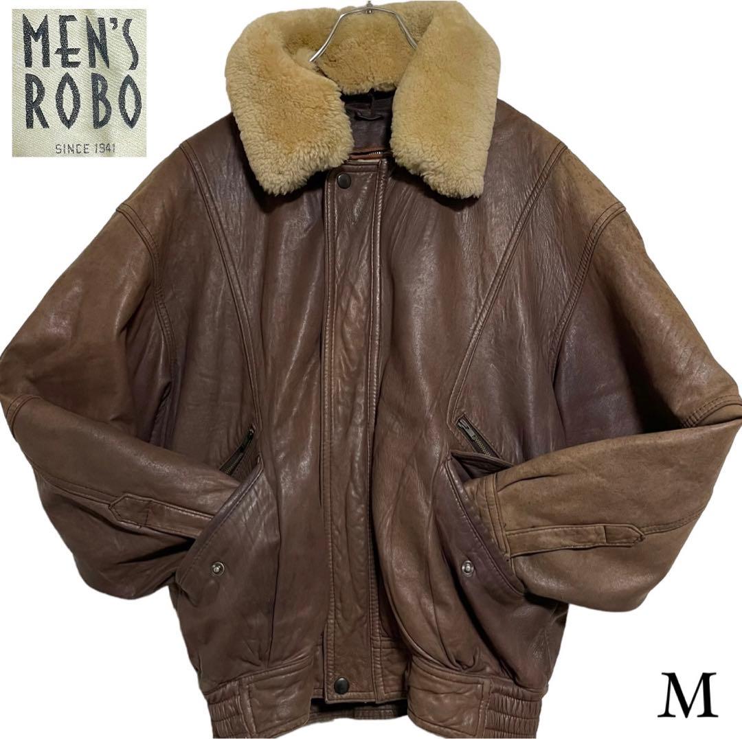 MEN'S ROBO】羊革 本革ラムレザーフライトジャケット ブラウン系 M