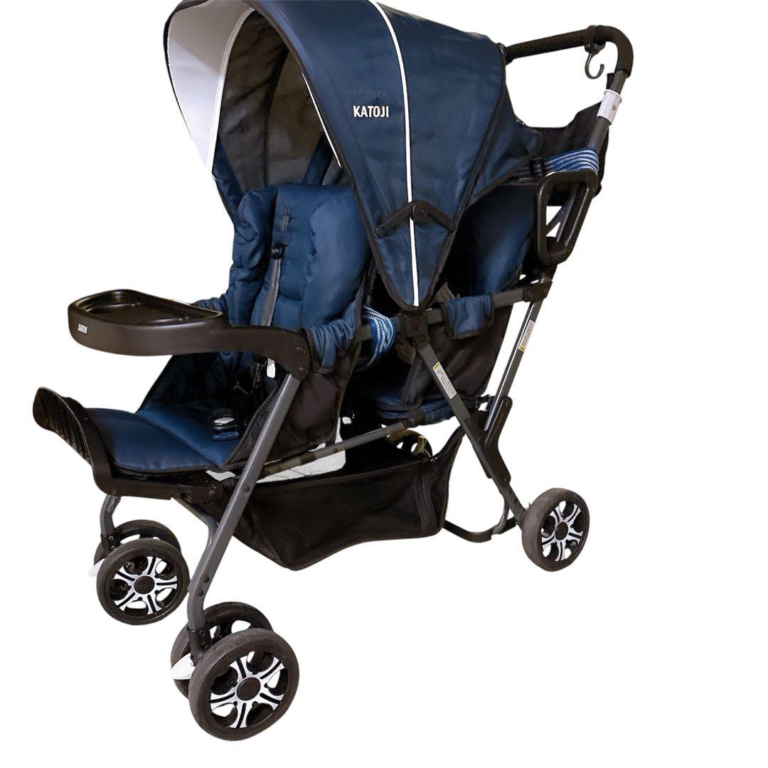 【美品】カトージ 二人乗りベビーカー 二人でゴー リアシート付き　2WAY仕様 カトージ（KATOJI） 二人乗りベビーカー 二人でゴーDX デニム 新生児